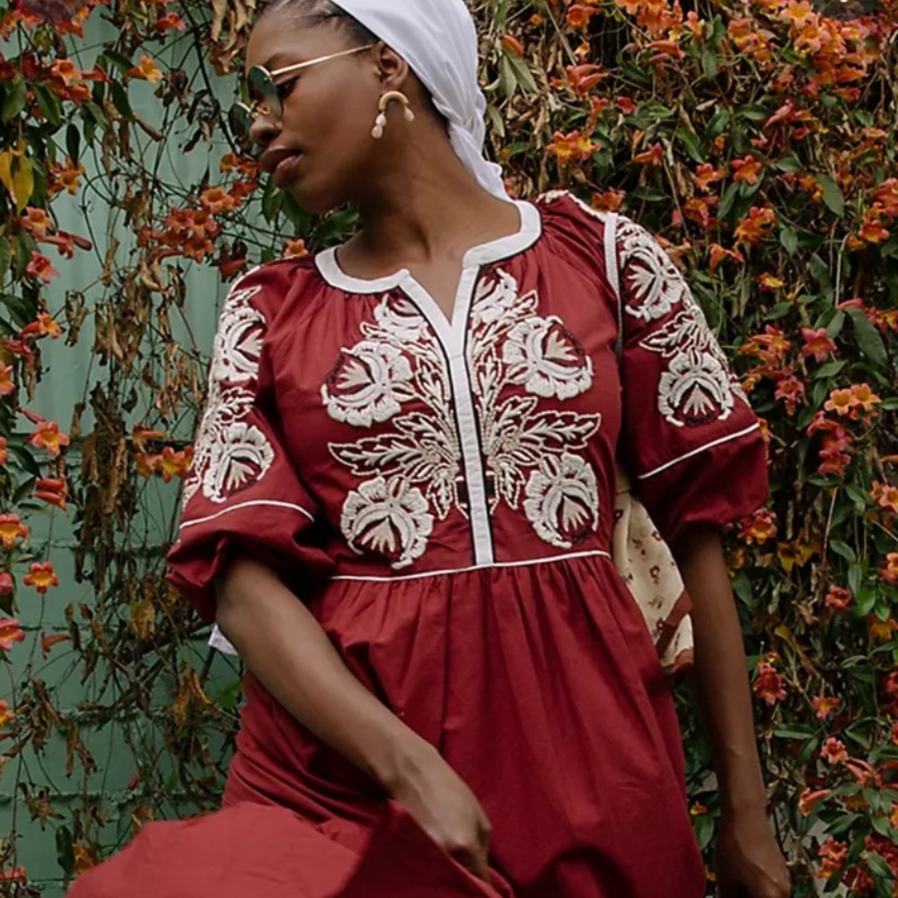 by Anthropologie cotton embroidered dress
